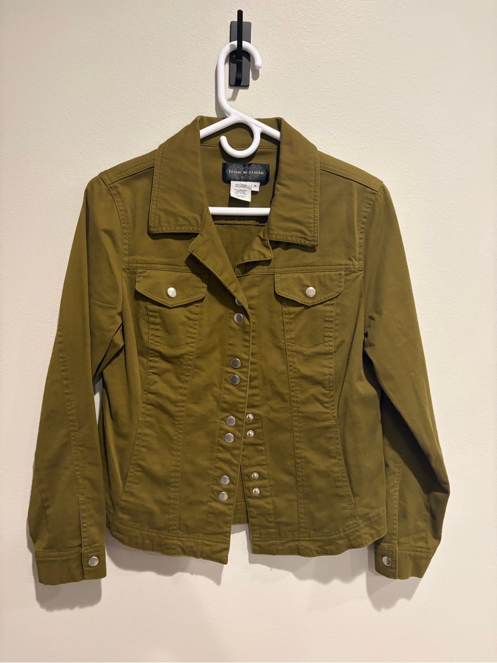 Vintage Y2K Live a Little Olive Green Snap-Front Jean Jacket